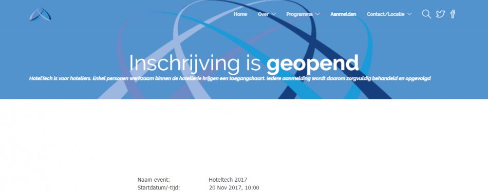 Inschrijving HotelTech 2017 is geopend