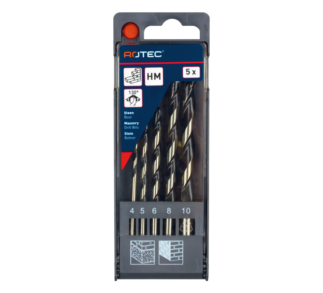Steenboor set in PVC-cassette 5Dlg   4,5,6,8,10mm 1