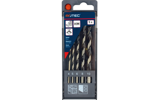 Steenboor set in PVC-cassette 5Dlg   4,5,6,8,10mm